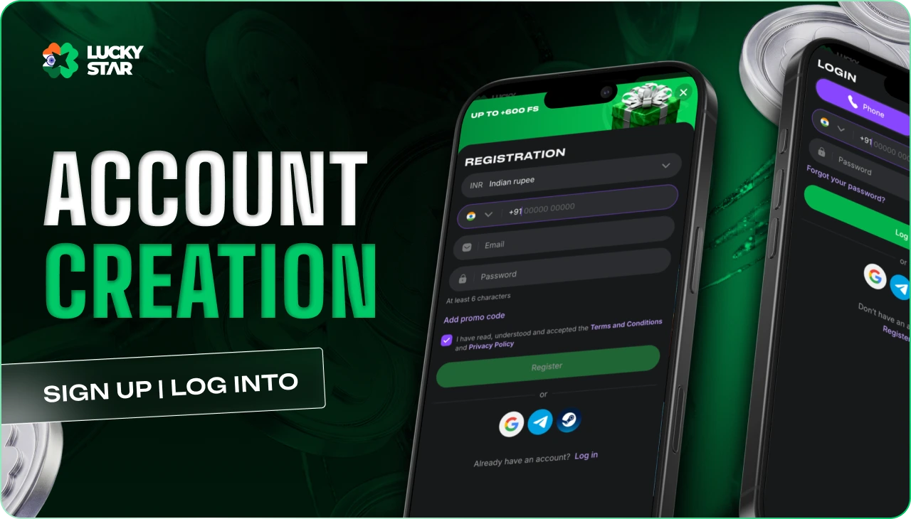Star registration process with mobile account setup and secure access tools